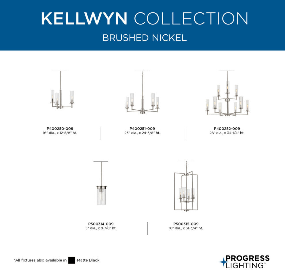 Kellwyn Five Light Chandelier, Brushed Nickel
