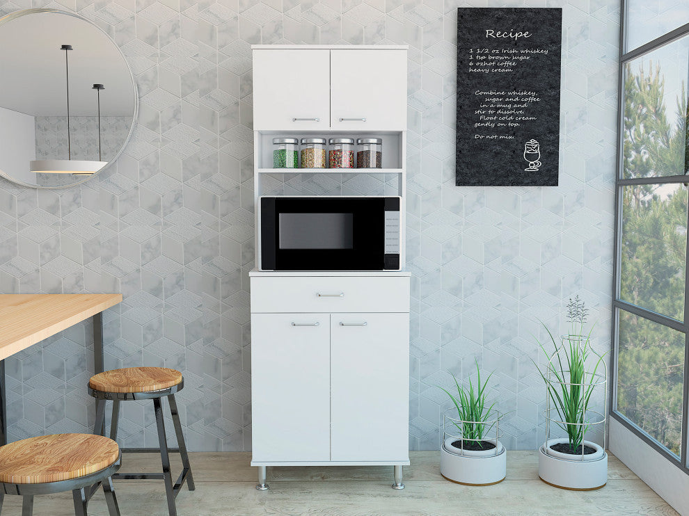 Bay Area Pantry with 2 Cabinets, Drawer, and 2 Open Shelves, White