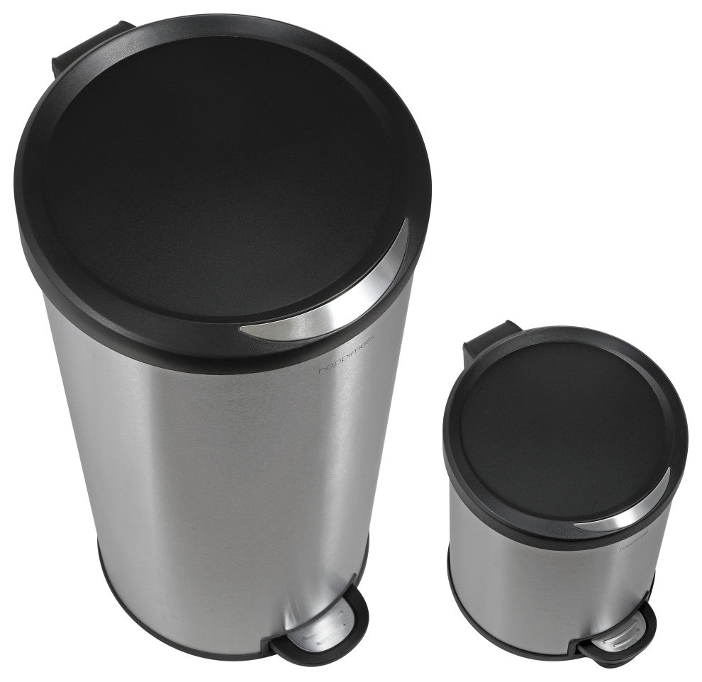 Happimess Oscar 30L and 5L Step-Open Trash Can, Stainless Steel and Black