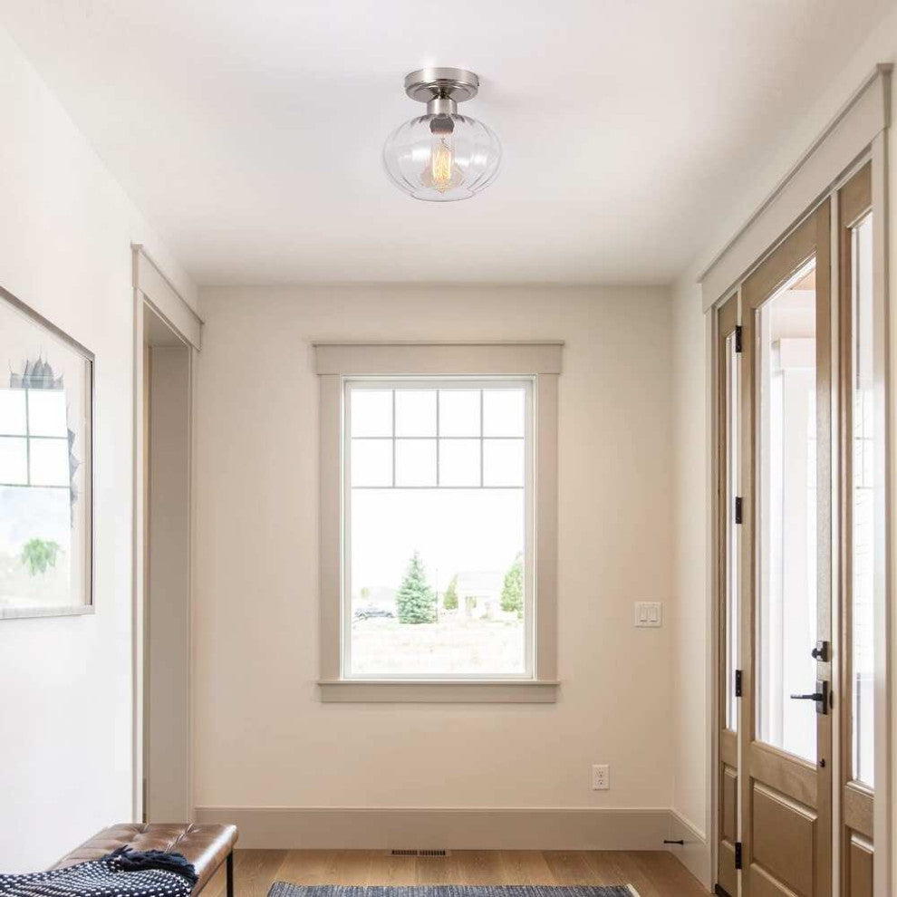 Modern Glass Semi Flush Mount Ceiling Light, Chrome