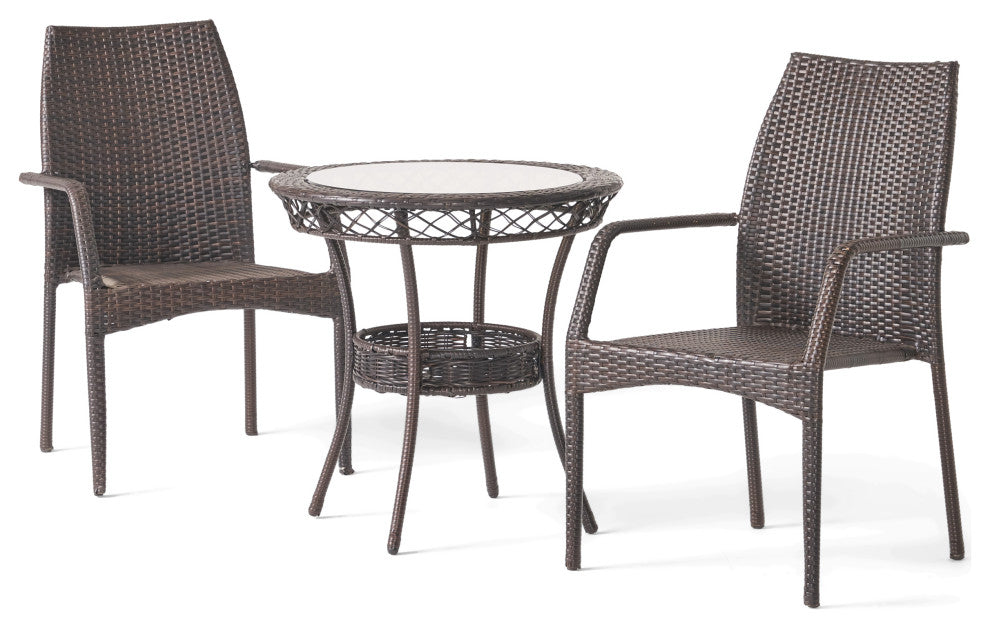 GDF Studio 3-Piece Michael Outdoor Multibrown Wicker Bistro Set