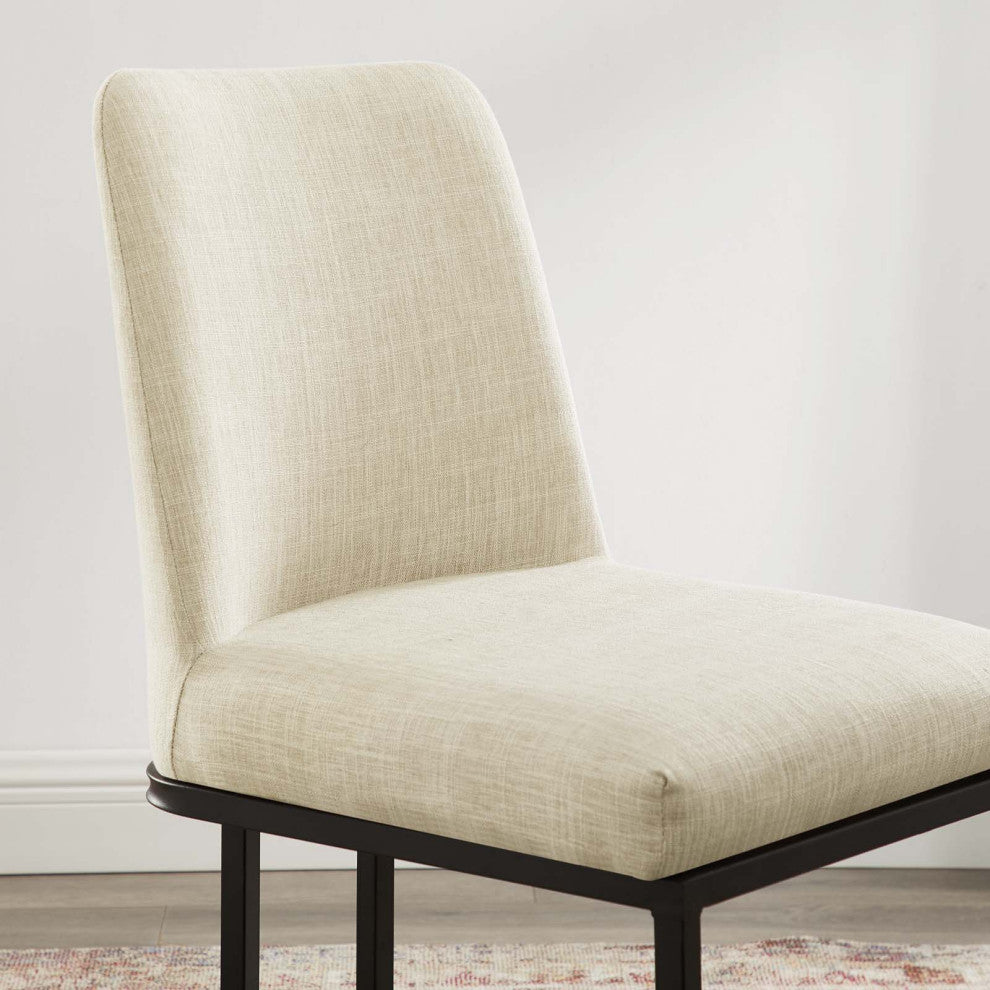 Side Dining Chair, Fabric, Metal, Black Beige, Modern, Cafe Bistro Restaurant