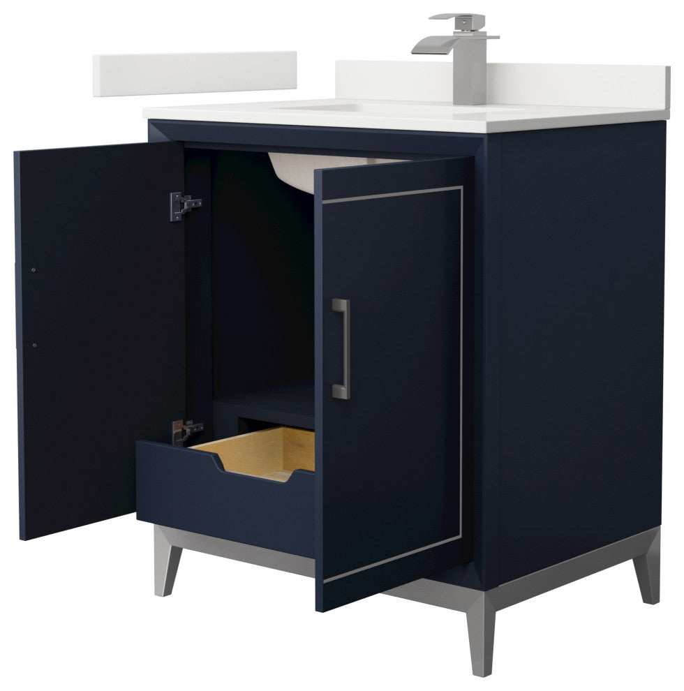 Marlena 30" Dark Blue Single Vanity, Quartz Top, 1-Hole, Nickel Trim