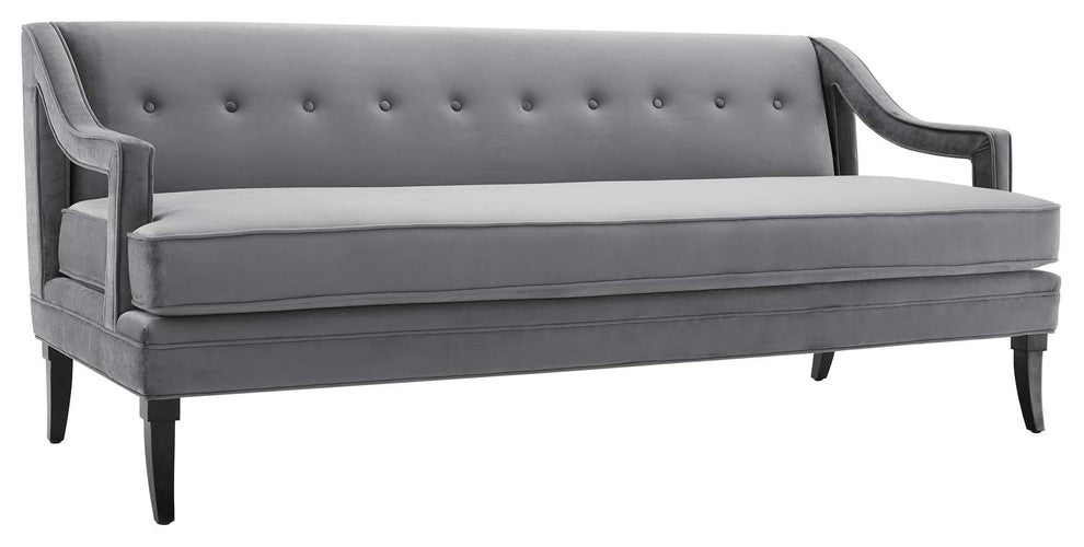 Concur Button Tufted Upholstered Velvet Sofa, Gray