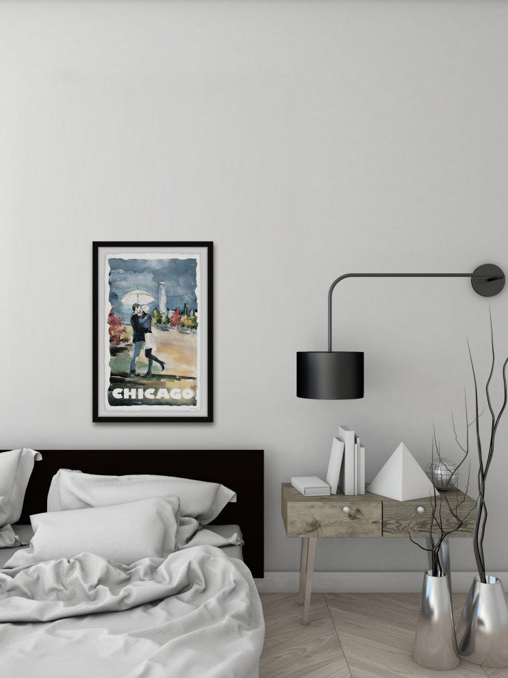 "Rainy Day Rendezvous" Framed Painting Print, 30x45