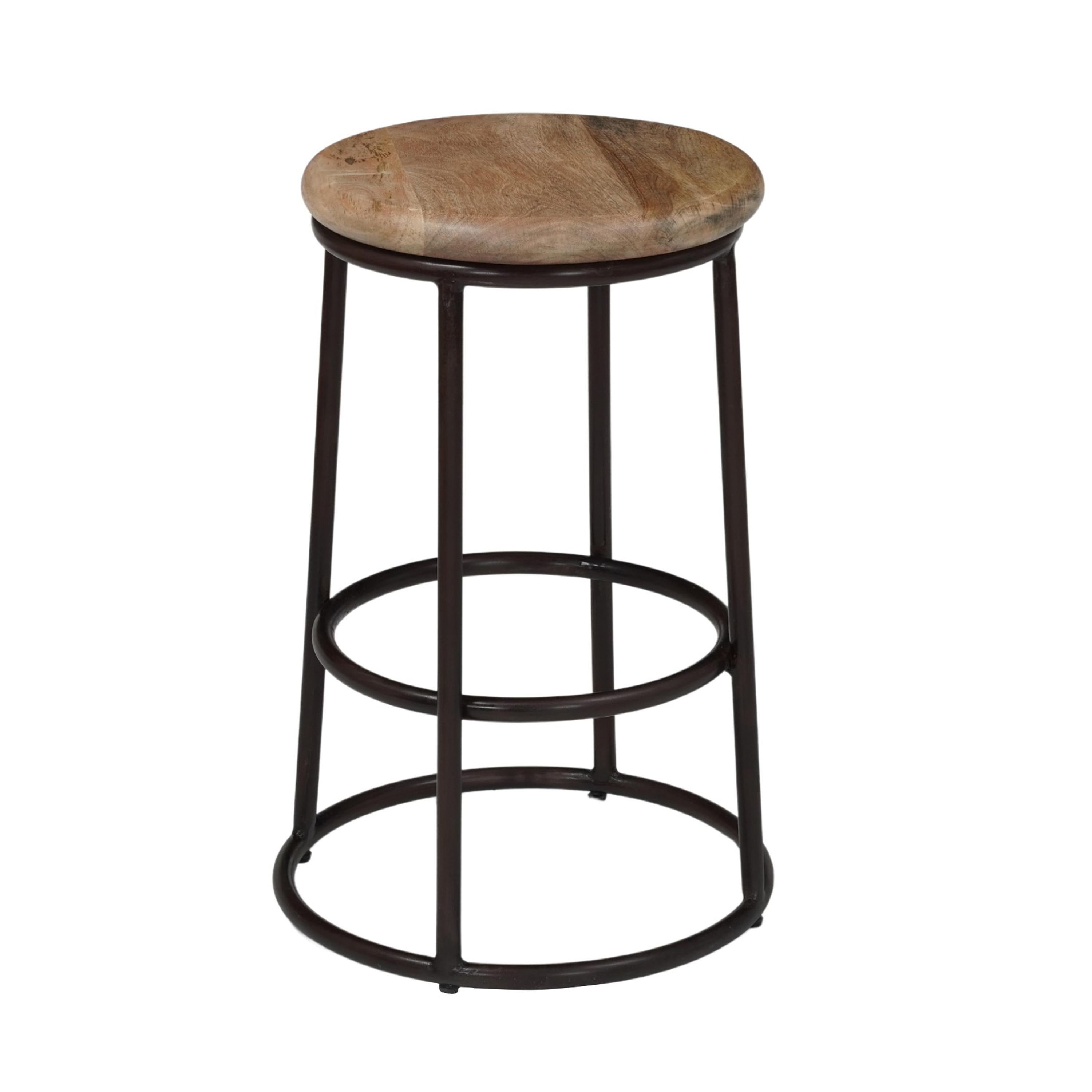 24" Mango Wood Counter Height Barstool With Iron Base Brown And Black