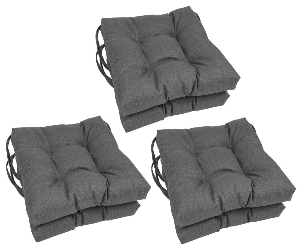 16" Polyester Solid Outdoor Square Tufted Chair Cushions, Set of 6, Cool Gray