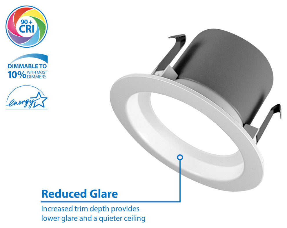 DCR4 LED Recessed Downlight Retrofit Light Fixture, White, Smooth, 2700k
