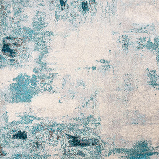 Contemporary POP Modern Abstract Vintage Area Rug, Cream/Blue, 7'10" Square
