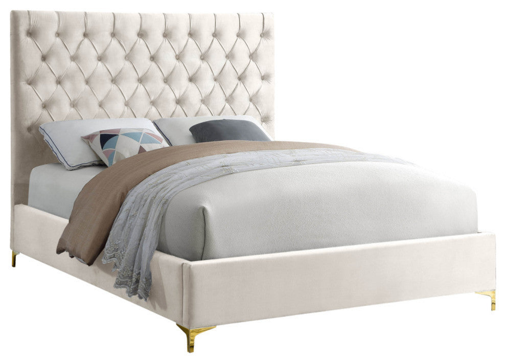 Cruz Velvet Upholstered Bed, Cream, King