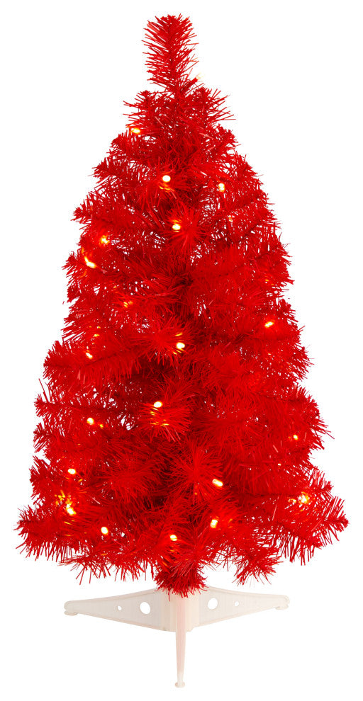 2' Red Artificial Christmas Tree With 35 LED Lights and 72 Bendable Branches