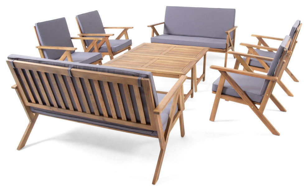 Heath Outdoor 8-Seater Acacia Wood Chat Set With Coffee Table