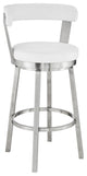 30" Chic White Faux Leather With Stainless Steel Finish Swivel Bar Stool