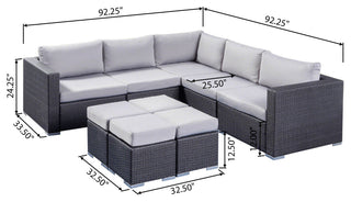 GDF Studio Tammy Rosa Outdoor 5 Seat Wicker Sectional Sofa Set, Gray/Silver