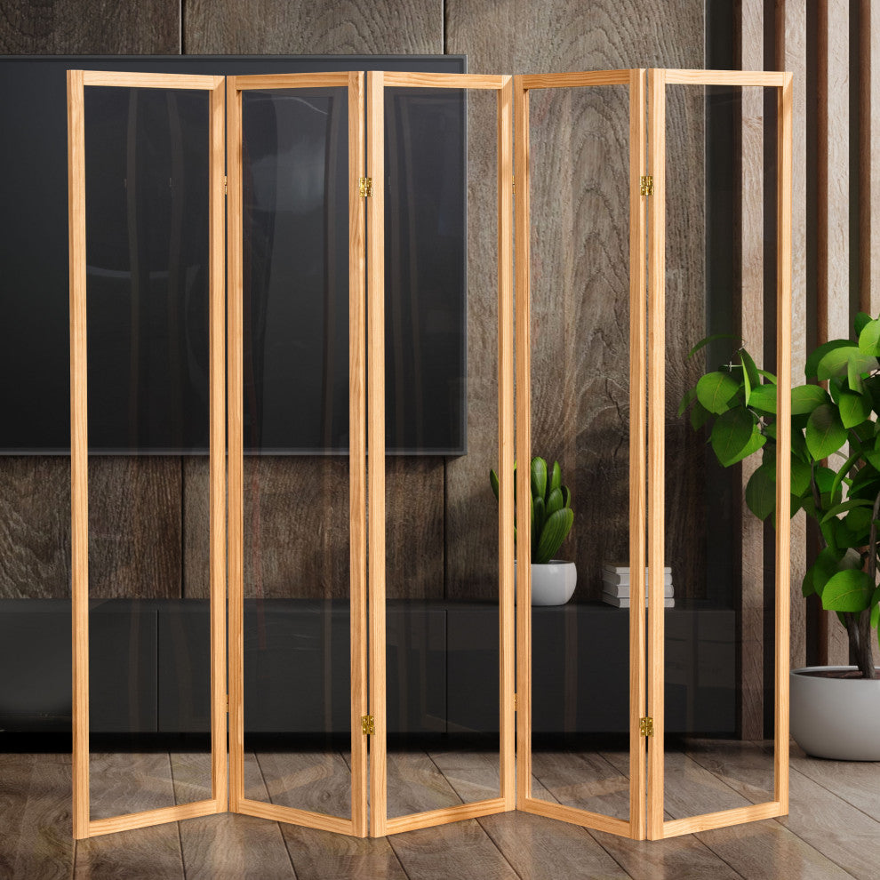 6' Tall Clear Screen Natural, 5 Panel