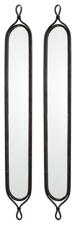 Set of 2 French Oval Tall Narrow Mirrors Vintage Style Black Metal 59 inch Tall