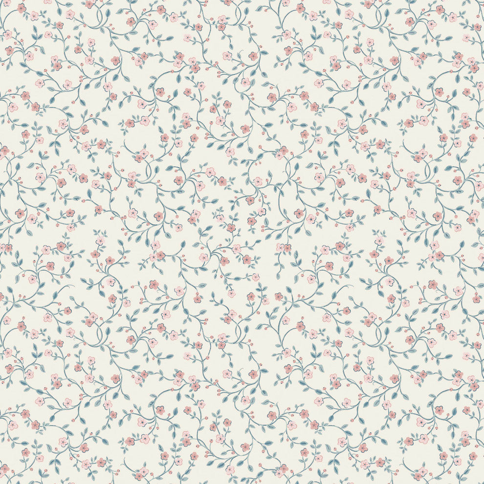 Laura Ashley Blencow Sprig Dark Duck Egg Blue Wallpaper