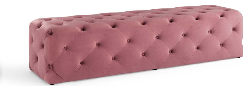 Tufted Accent Chair Bench, Velvet, Pink, Modern, Living Lounge Hotel Hospitality