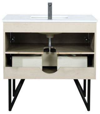 Lancy Modern 36" Rustic Acacia Square Sink Bathroom Vanity Set, Labaro Brushed N