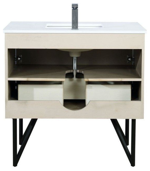 Lancy Modern 36" Rustic Acacia Square Sink Bathroom Vanity Set, Labaro Brushed N