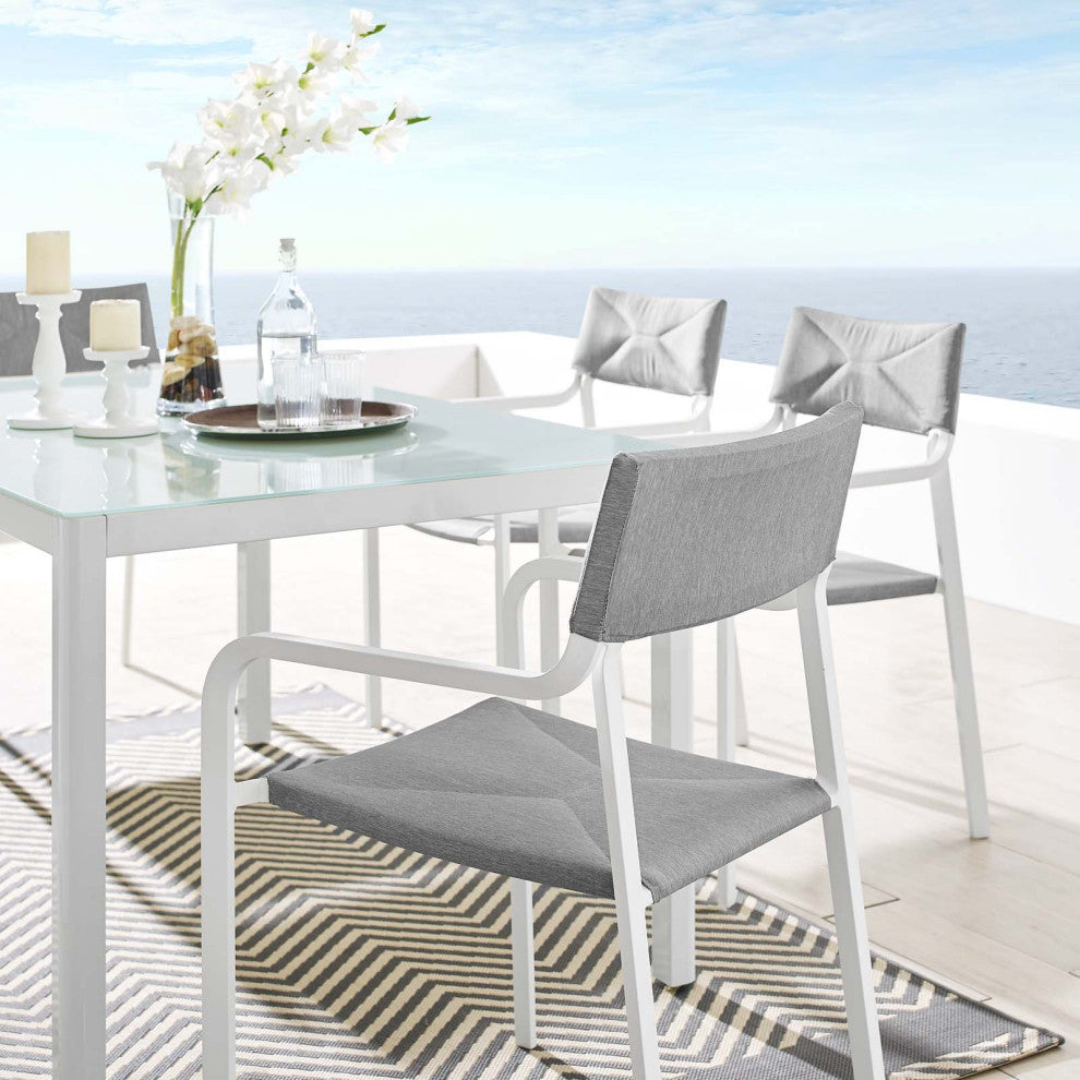 Raleigh Stackable Outdoor Patio Aluminum Dining Armchair, White Gray