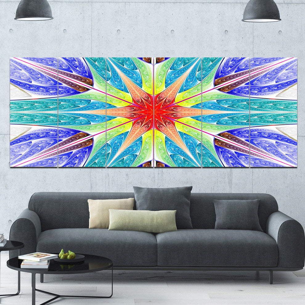 Extraordinary Fractal Blue Design, Abstract Canvas Art Print, 70"x28", 6 Panels