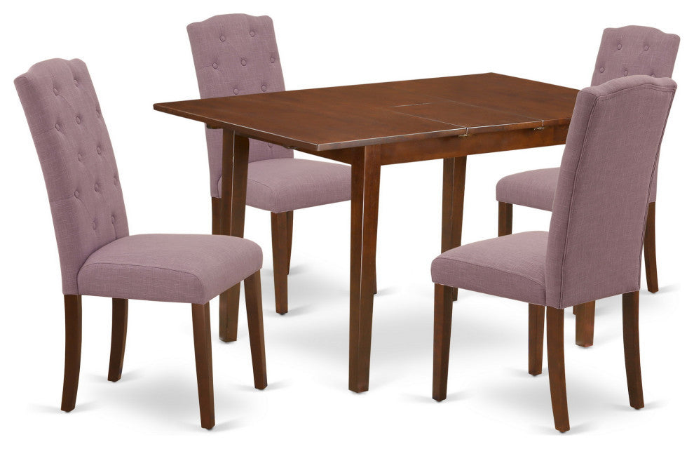 5Pc Dining Set, Rectangle Table, Butterfly Leaf, Four Chairs, Mahogany