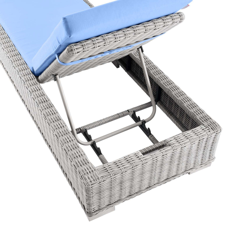 Lounge Chair Chaise, Rattan, Wicker, Gray Blue, Modern, Outdoor Patio Cafe