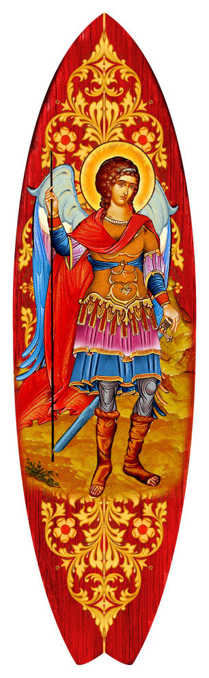 St. Michael Surfboard Coastal Door Art, Approximate Size: 24x7