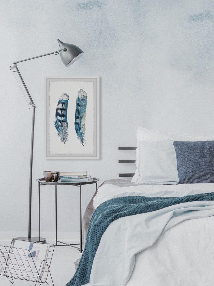 "Blue Striped Feathers" Framed Painting Print, 12"x18"