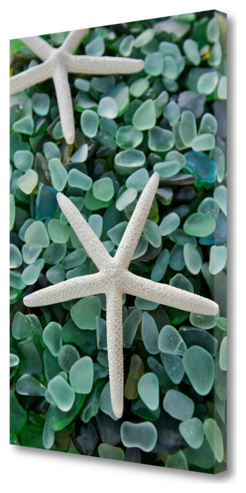 21" Two Starfish and Green Seaglass Giclee Wrap Canvas Wall Art