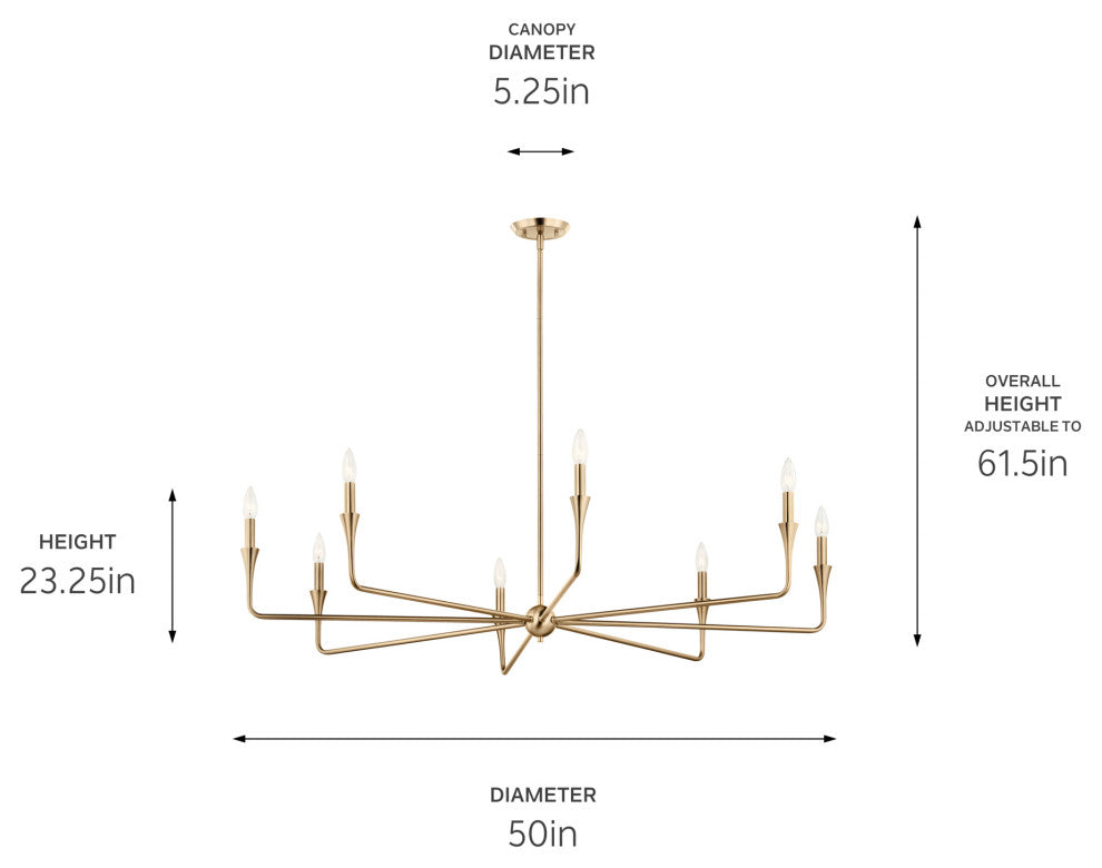 Alvaro Chandelier, Champagne Bronze, 8 Light