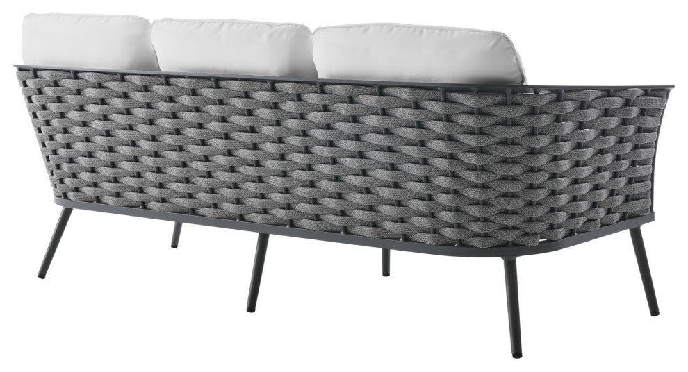 4-Piece Outdoor Patio Aluminum Sectional Sofa Set, Gray/White