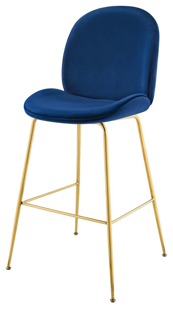 Contemporary Bar Pub and Dining Bar Stool Chair, Velvet Metal Steel, Navy Blue