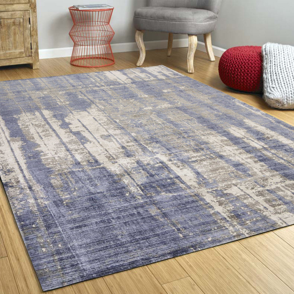 HomeRoots 5'x7' Grey Blue Hand Loomed Abstract Paint Dripping Indoor Area Rug