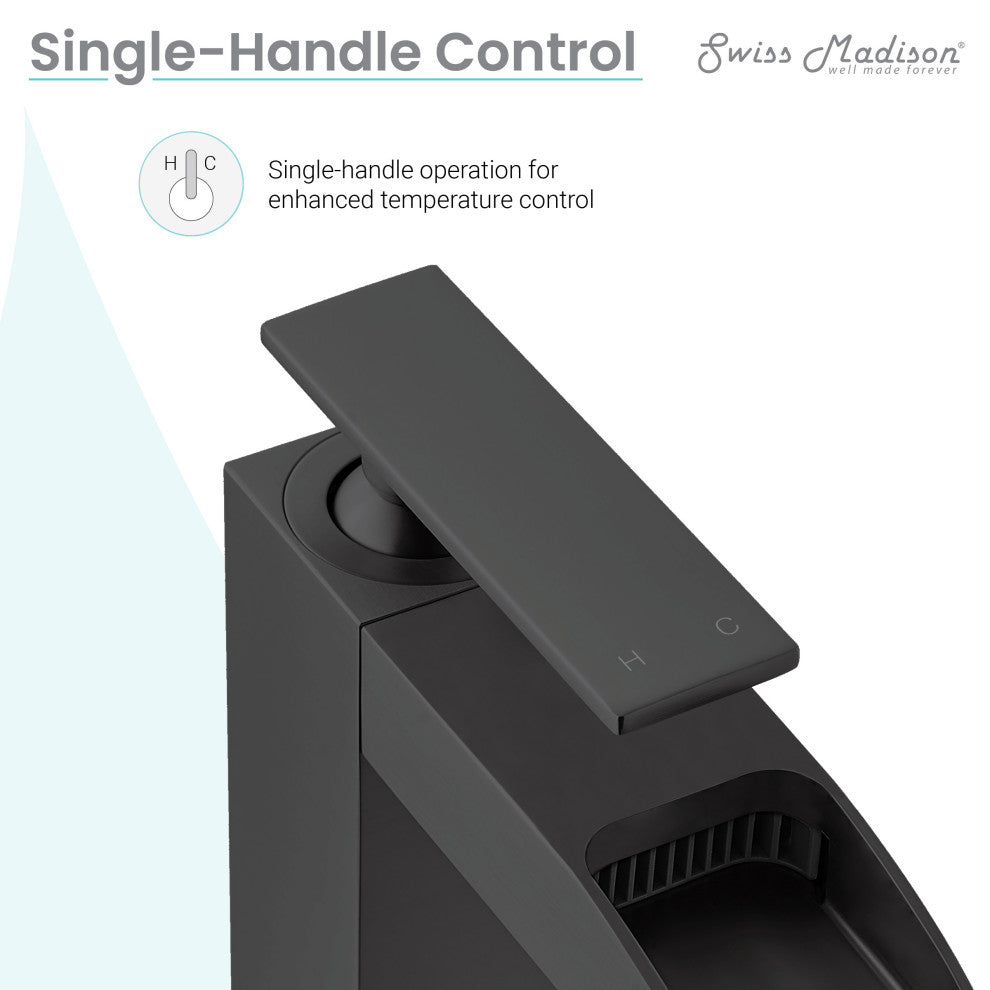 Concorde Single Hole, Waterfall Bathroom Faucet, Matte Black