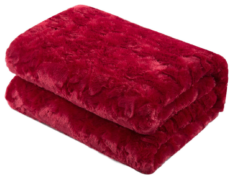 Luxury Hearts in Love Plush Faux Fur Sherpa Fleece Throw Blanket Solid Red, 90"