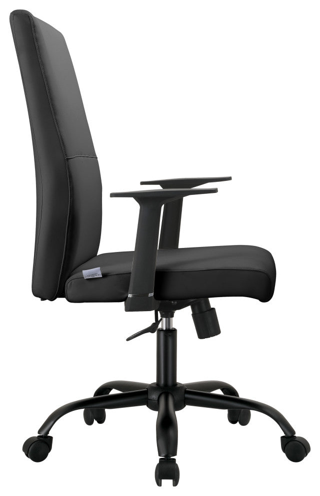 LeisureMod Evander Leather Office Chair With Adjustable Height, Black
