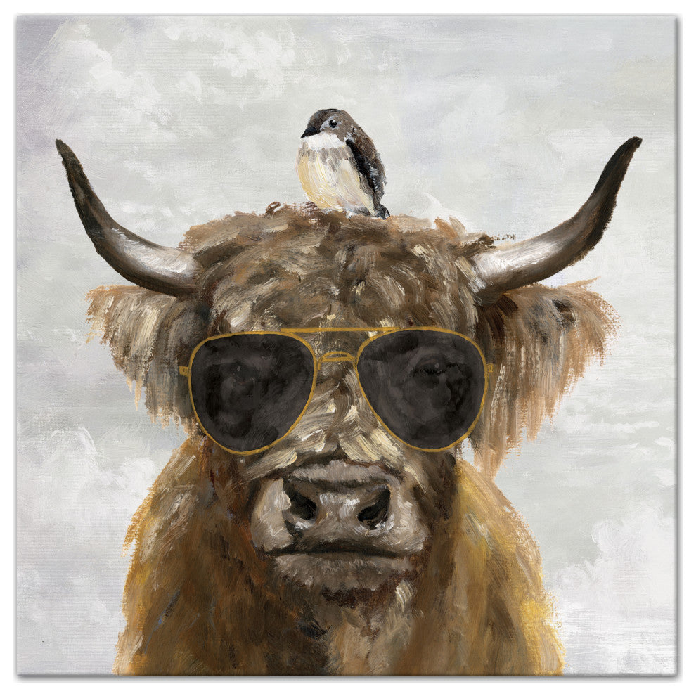 Cool Highland Cow 30 x 30 Canvas Wall Art