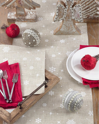 Holiday White Snowflake Design Natural Table Runner, 16"x70" Rectangular
