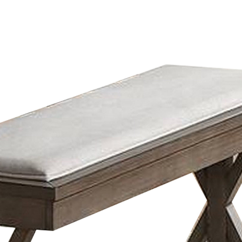 Benzara BM266494 Dining Bench With Padded Seat and Double Pedestal Base, Beige