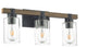 3 Light Washed Wooden and Black Vanity Bath Light
