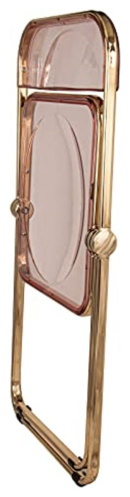 LeisureMod Lawrence Acrylic Folding Chair With Gold Metal Frame, Set of 4