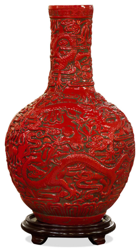 Red Porcelain Temple Vase, With Stand