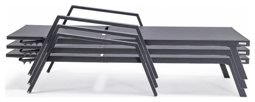 LeisureMod Marlin Outdoor Patio Stackable Chaise Lounge Chair with Arms Set of 2, Black
