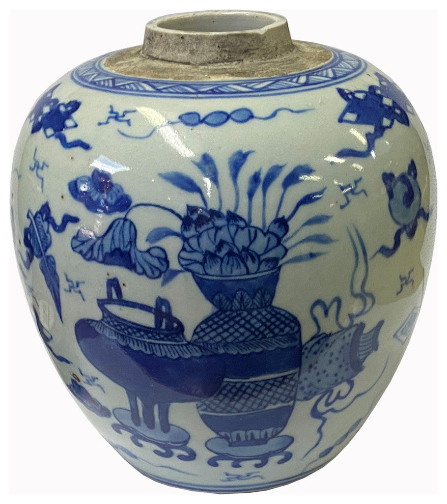 Oriental Handpainted Flower Vase Small Blue White Porcelain Ginger Jar hws2314
