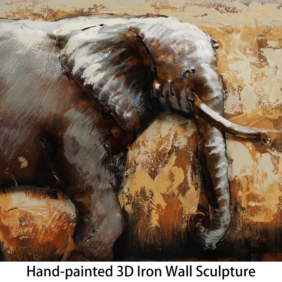 "Elephants" Mixed Media Iron Hand Painted Dimensional Wall Art