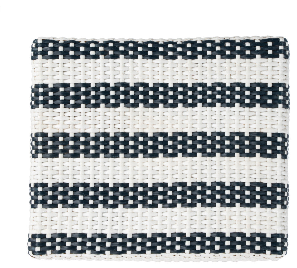 Robias Rectangular Rattan 24.5" Counter Stool, Navy Stripe