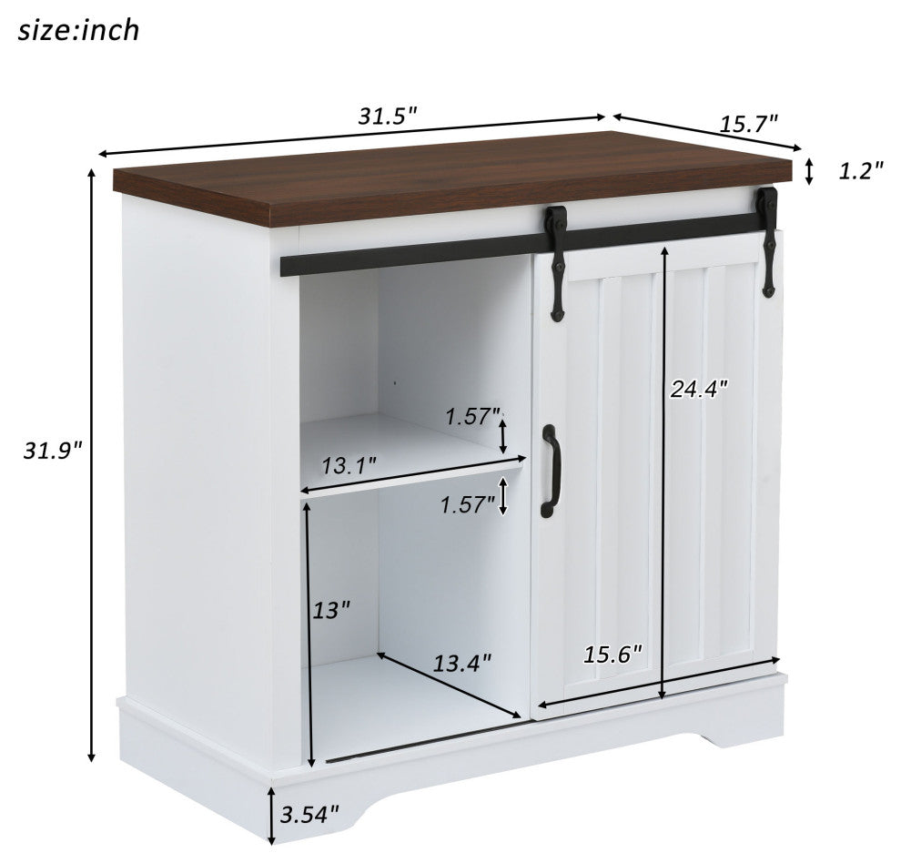 Freestanding Storage Cabinet in White, Sliding Barn Door