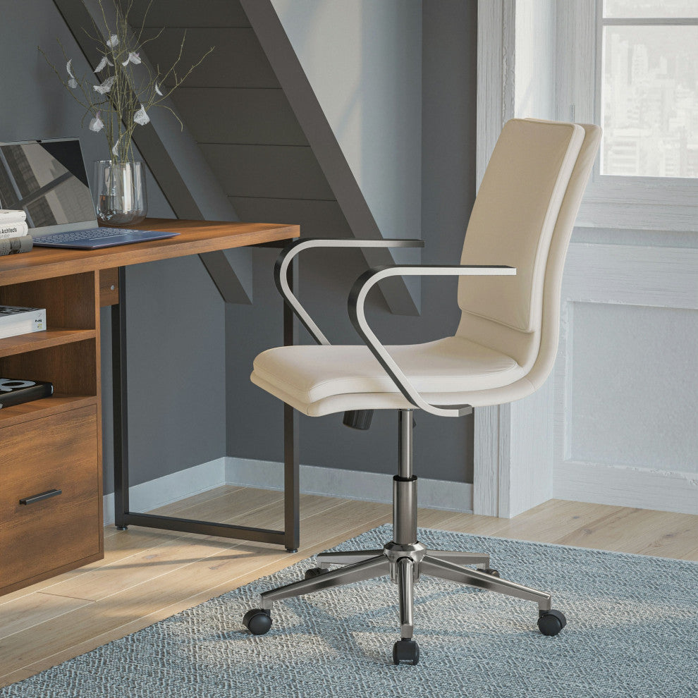 James Mid-Back Executive Upholstered Office Chair with Arms, Taupe/Chrome